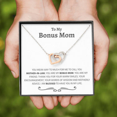 Bonus Mom (Mother-in-Law) Interlocking Hearts Necklace - Love You This Much